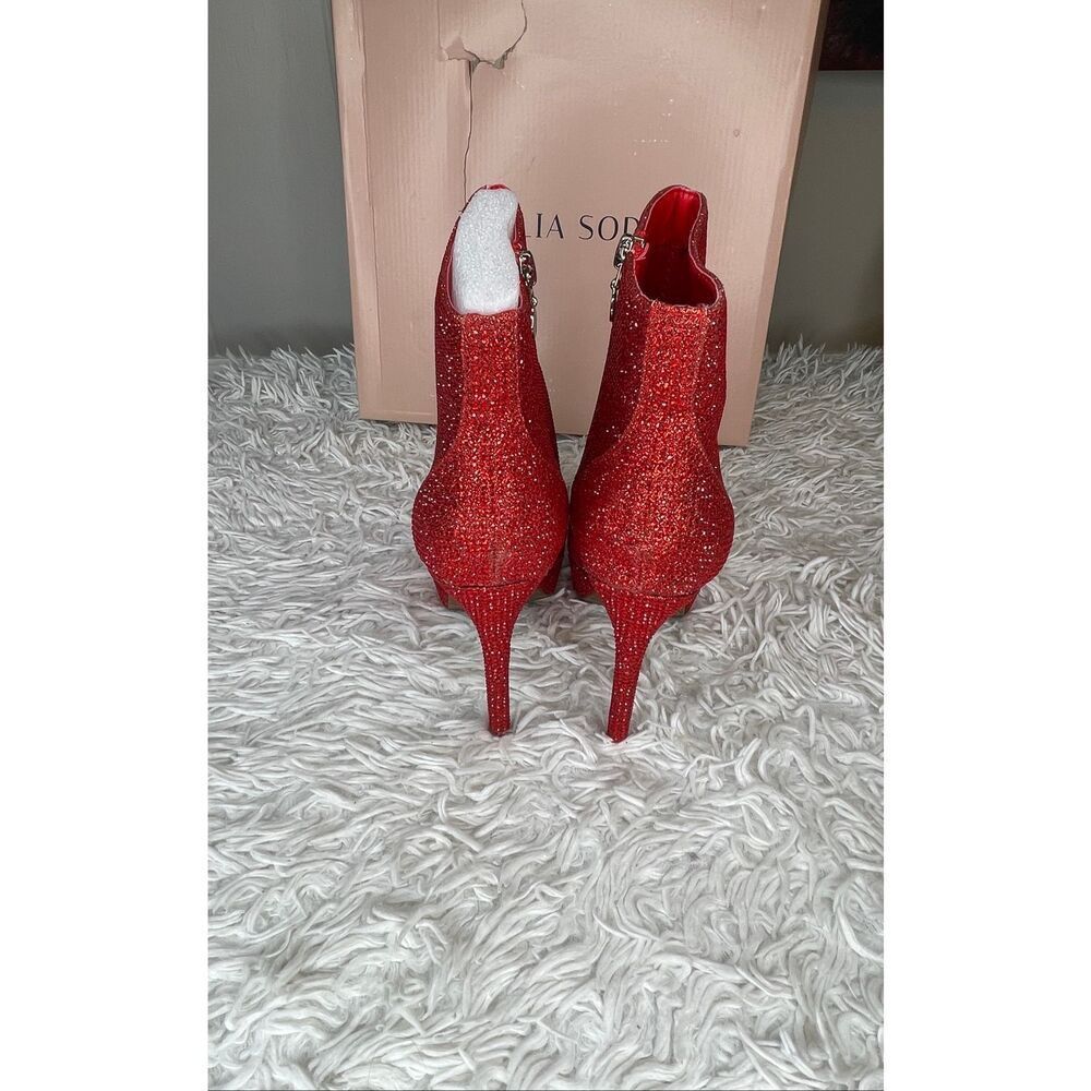 Thalia Sodi Chiara Platform Ankle Booties Red Rhinestone 7.5 NEW - Picture 3 of 9